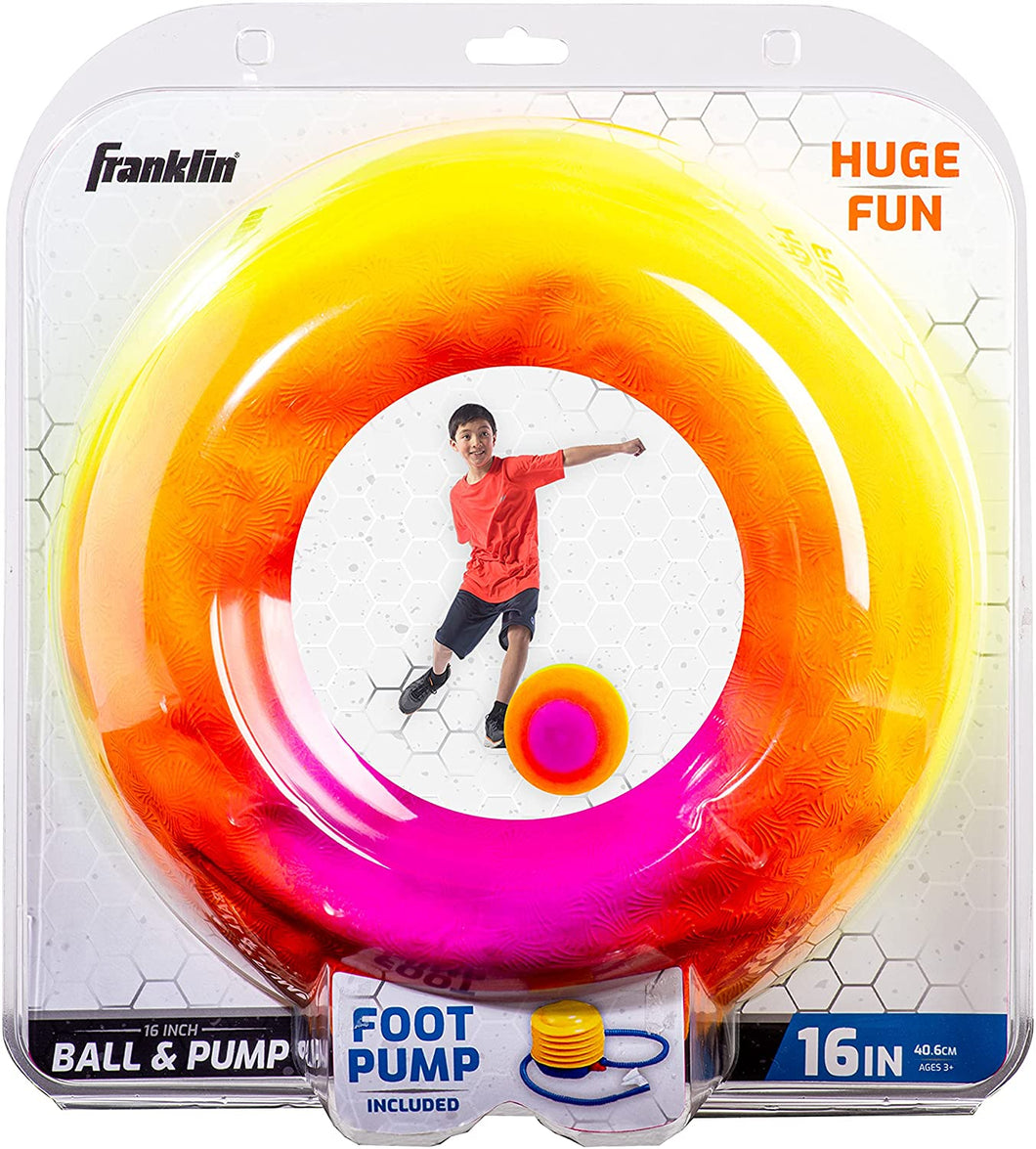 16 Inch Rainbow Playground Ball & Foot Pump