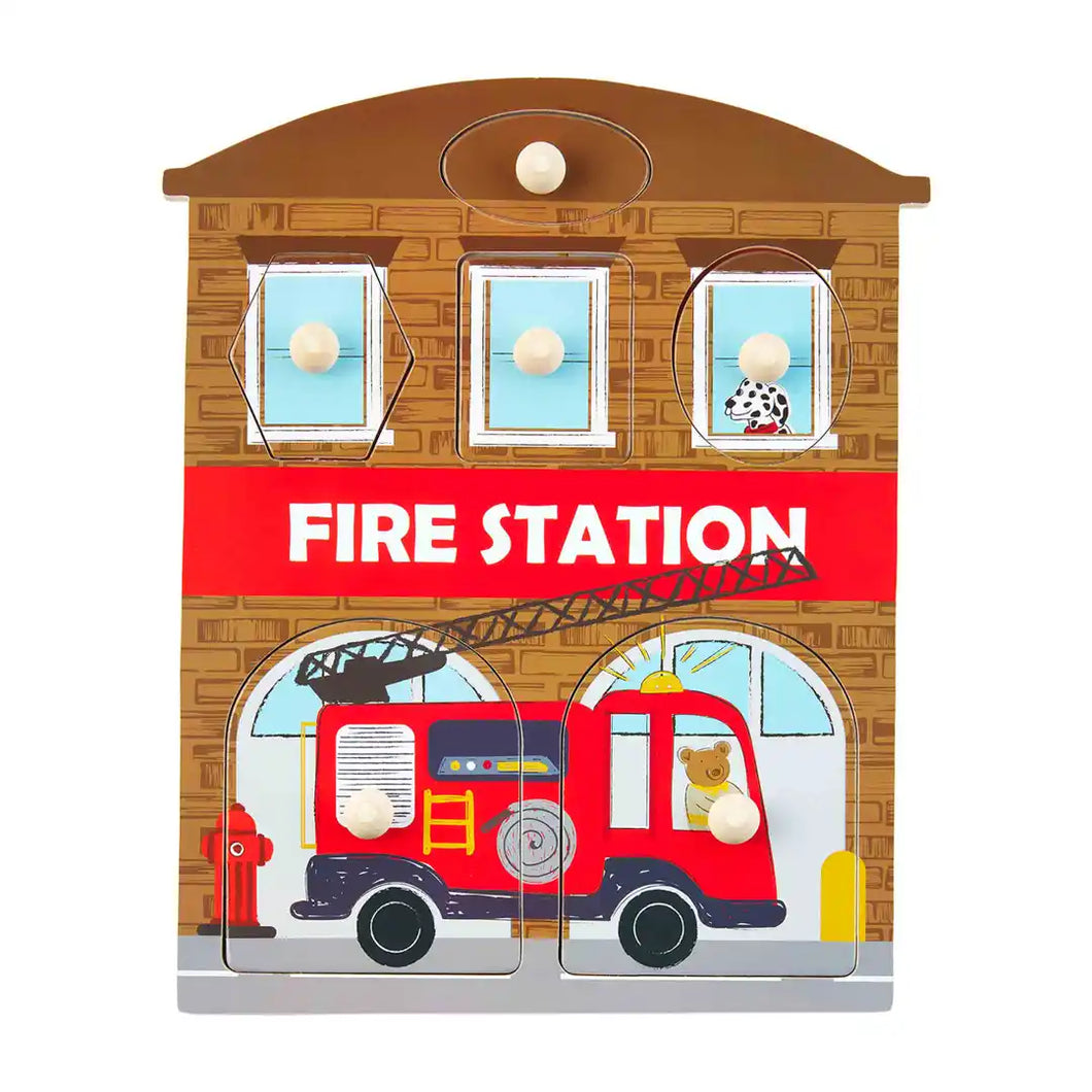 Fire Station Wooden Knob Puzzle
